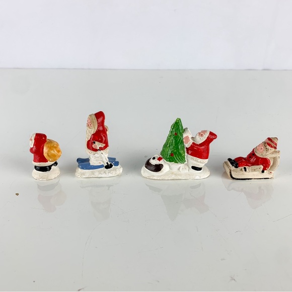 Rare Set 4 Vintage Chalkware Santa Claus Sled Kids...